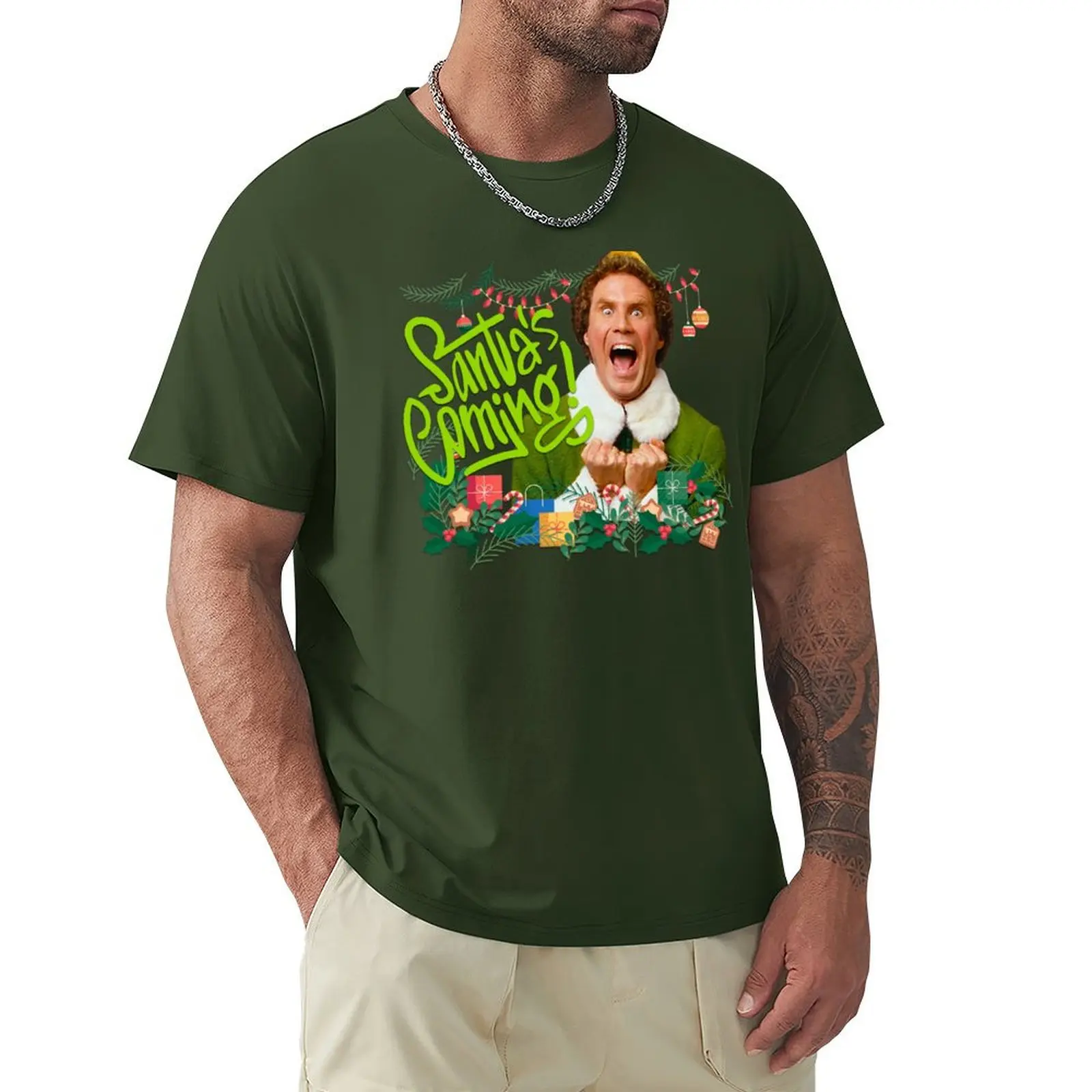 

ELF Buddy Santa's Coming T-shirt sports fans tops summer top mens workout shirts