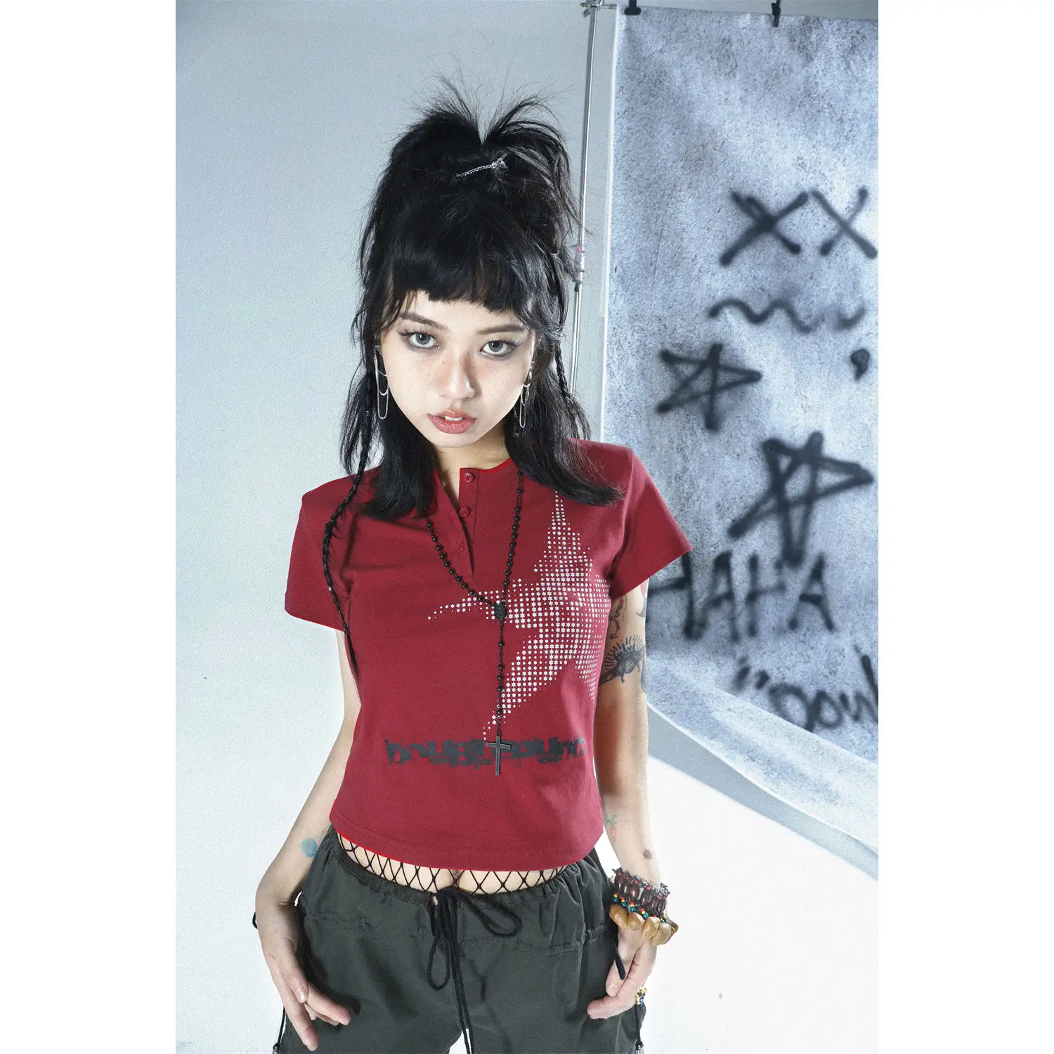

Trendy Vintage Hottie Star Print Short-sleeved Women T-shirt Summer New Japanese Sweet Cool Girl Slim All-match Crop Ladies Top