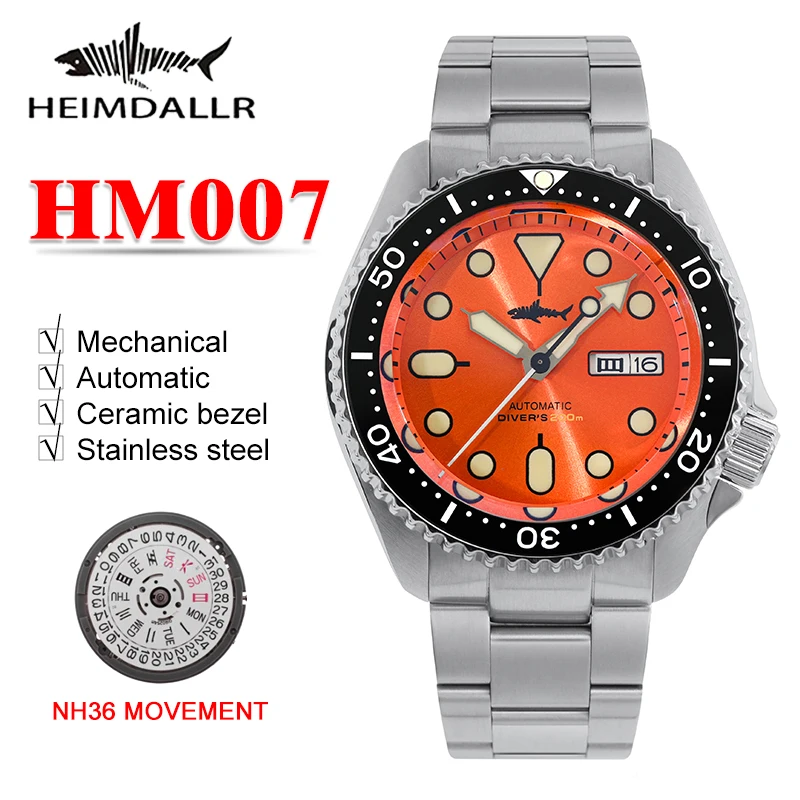 

Мужские часы HEIMDALLR Skx007 NH36, часы с керамическим циферблатом Sharkey, Водонепроницаемость 200 м, автоматические механические часы для дайвинга для мужчин