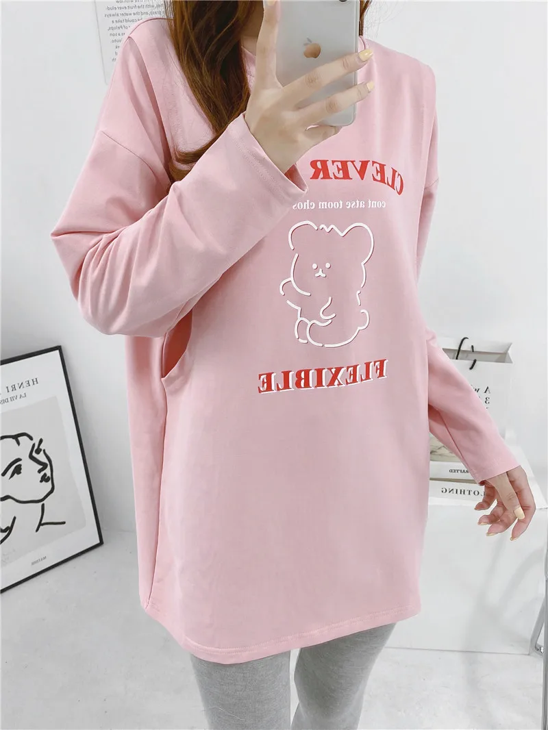 Spring Autumn Outdoor Maternity Clothing Long Sleeve Pregnancy Breastfeeding T Shirt Tops Cartoon Pregnant Women Nursing Clothes 2