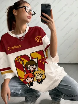 Summer Cartoon Harry Potter Print T-shirts For Women Casual Sports Football Jerseys Couple Street Tees Cosplay Top Y2K Crop Tops 1