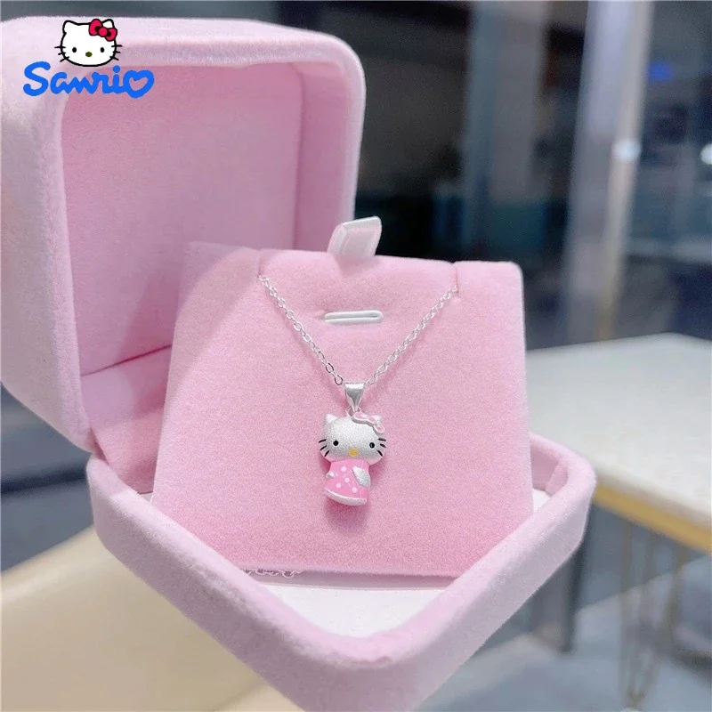 

HelloKittys ожерелье в подарочной коробке аниме Kawaii Sanrioed ожерелье милое Y2k Серебряная ключица цепь Регулируемый подарок для женщины на день рождения