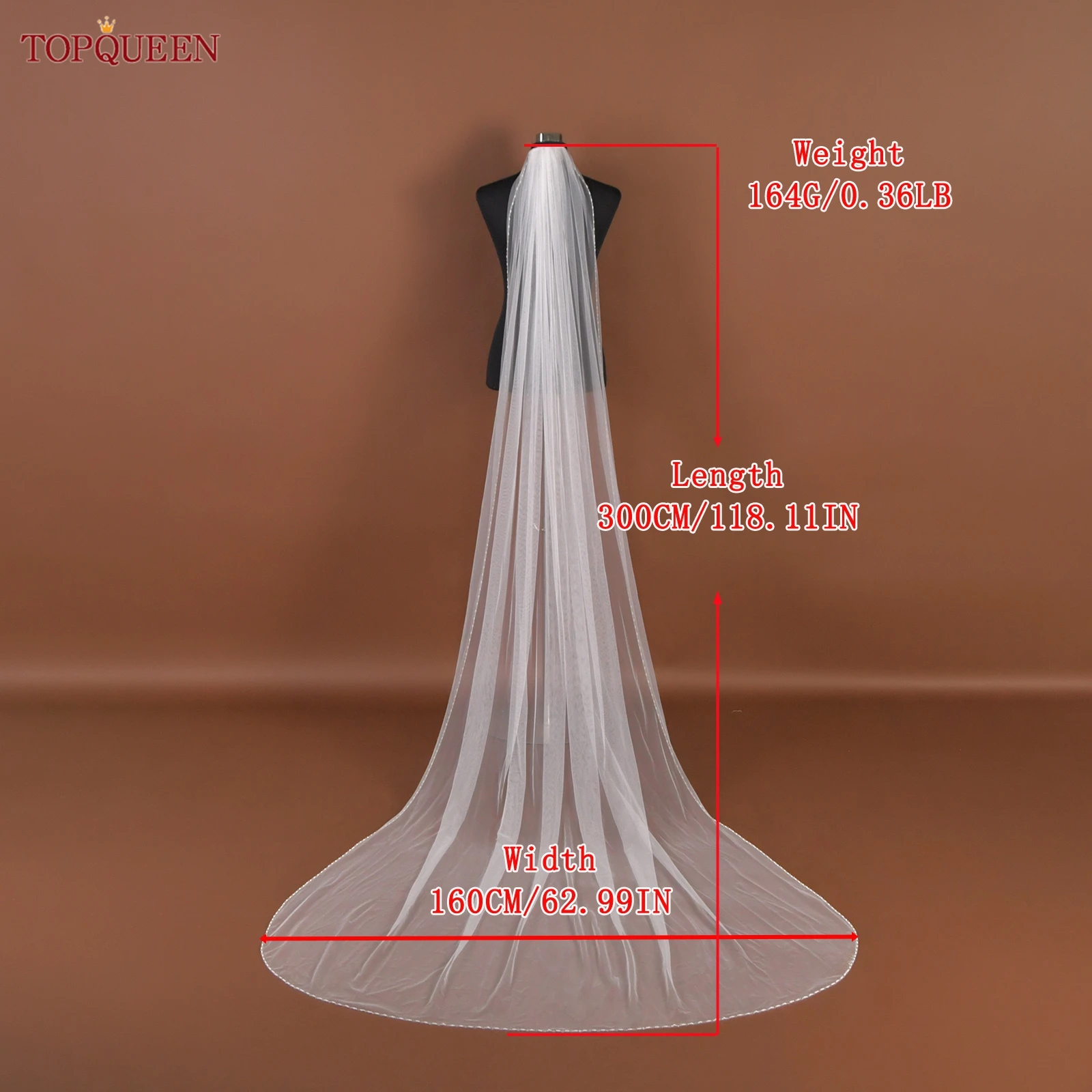 TOPQUEEN V107 Kathedrale Braut-Hochzeitsschleier, Kristall-Perlenschleier mit Kristallrand, 1-lagig, weiche Hochzeitsaccessoires, anpassbar – Detail 27