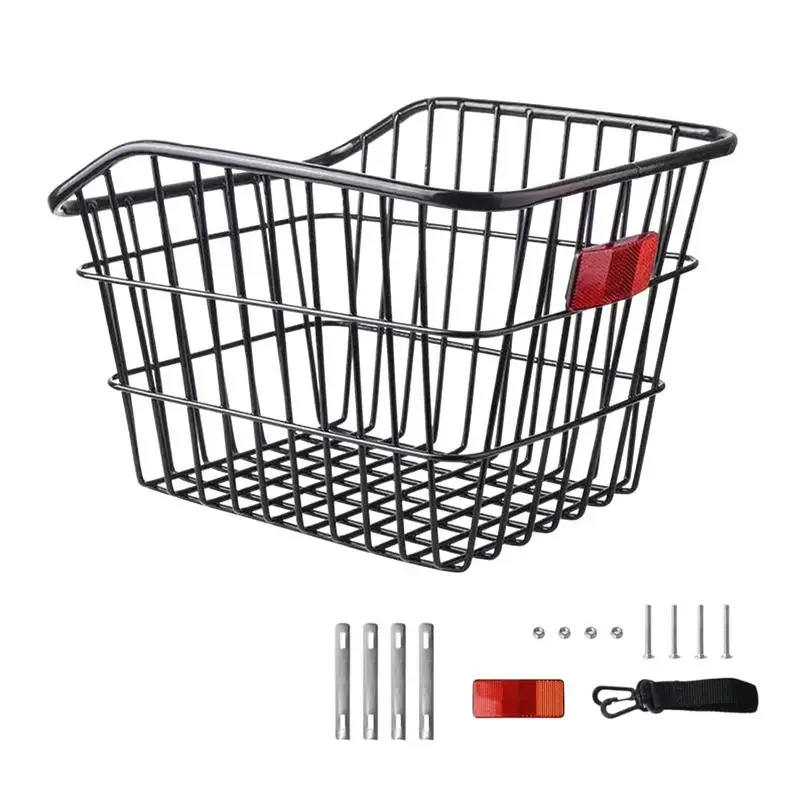 Bike Rear Basket With Rear Light Bicycle Rear Seat Storage Basket Metal Large Rear Cycle Rack Frame Cycle Rear Shelf For Cycling