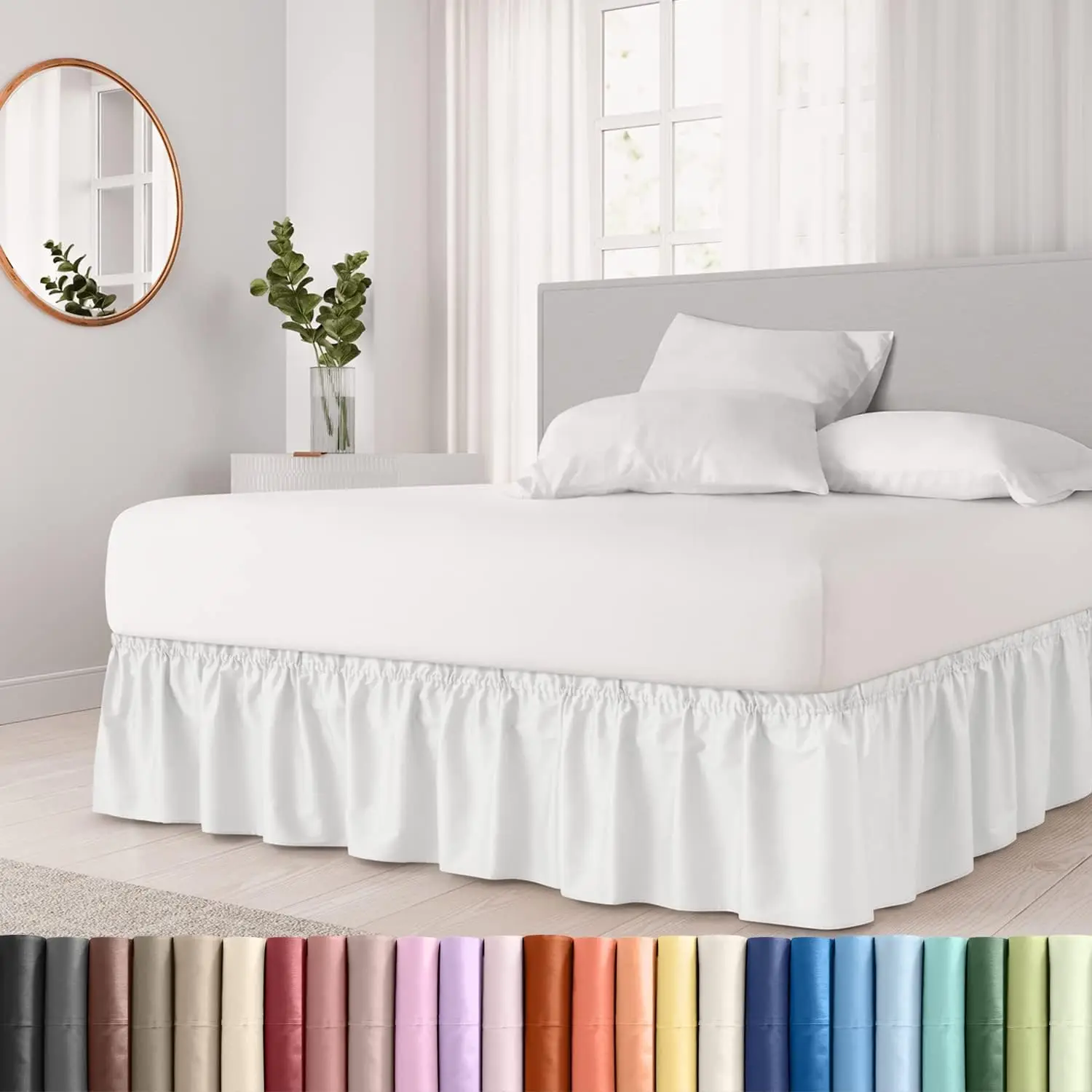 Thicken Wrap Around Dust Ruffle Bed Skirt Easy Fit Elastic Strap Pleated Premium Fabric Wrinkle Free Machine Wash bed skirt