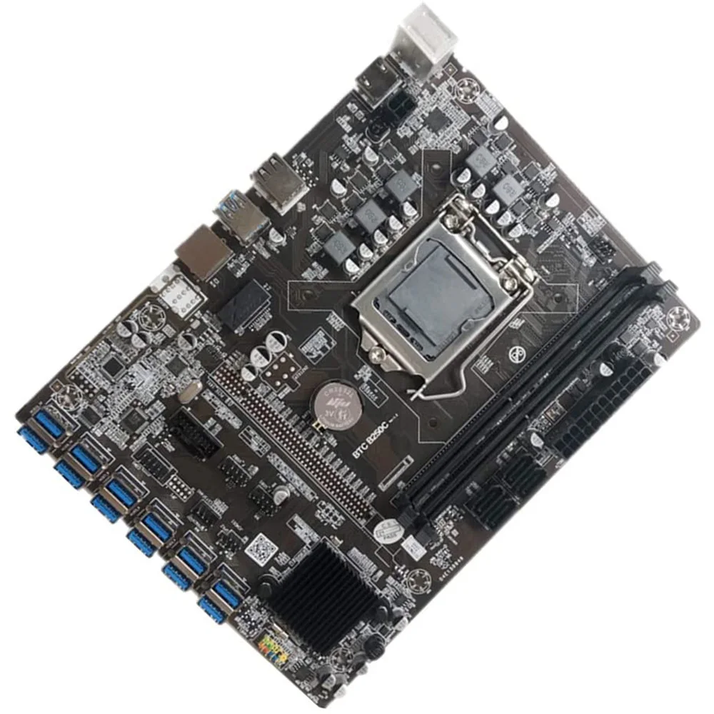 B250C BTC Mining Motherboard with SATA Cable+ Switch Cable 12XPCIE to USB3.0 GPU Slot LGA1151 Support DDR4 DIMM RAM top motherboard for pc