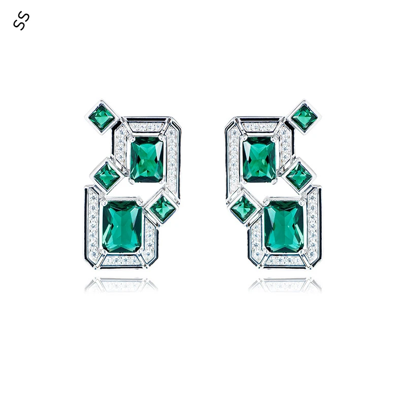 

Elegant Light Luxury Green Gems Diamond Earring Pairs for Female Daily Wear Decoration S925 White 5A Zircon Garment Accessories