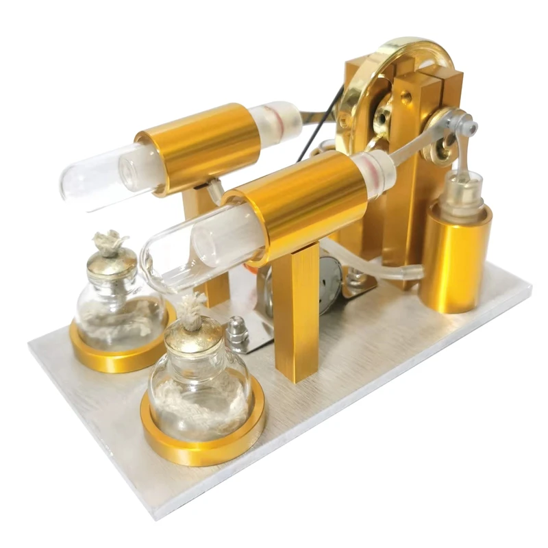 

Metal Hot Double Cylinder Stirling Engine Model,Physics Experiment Generator Model Educational Science Toy Gift