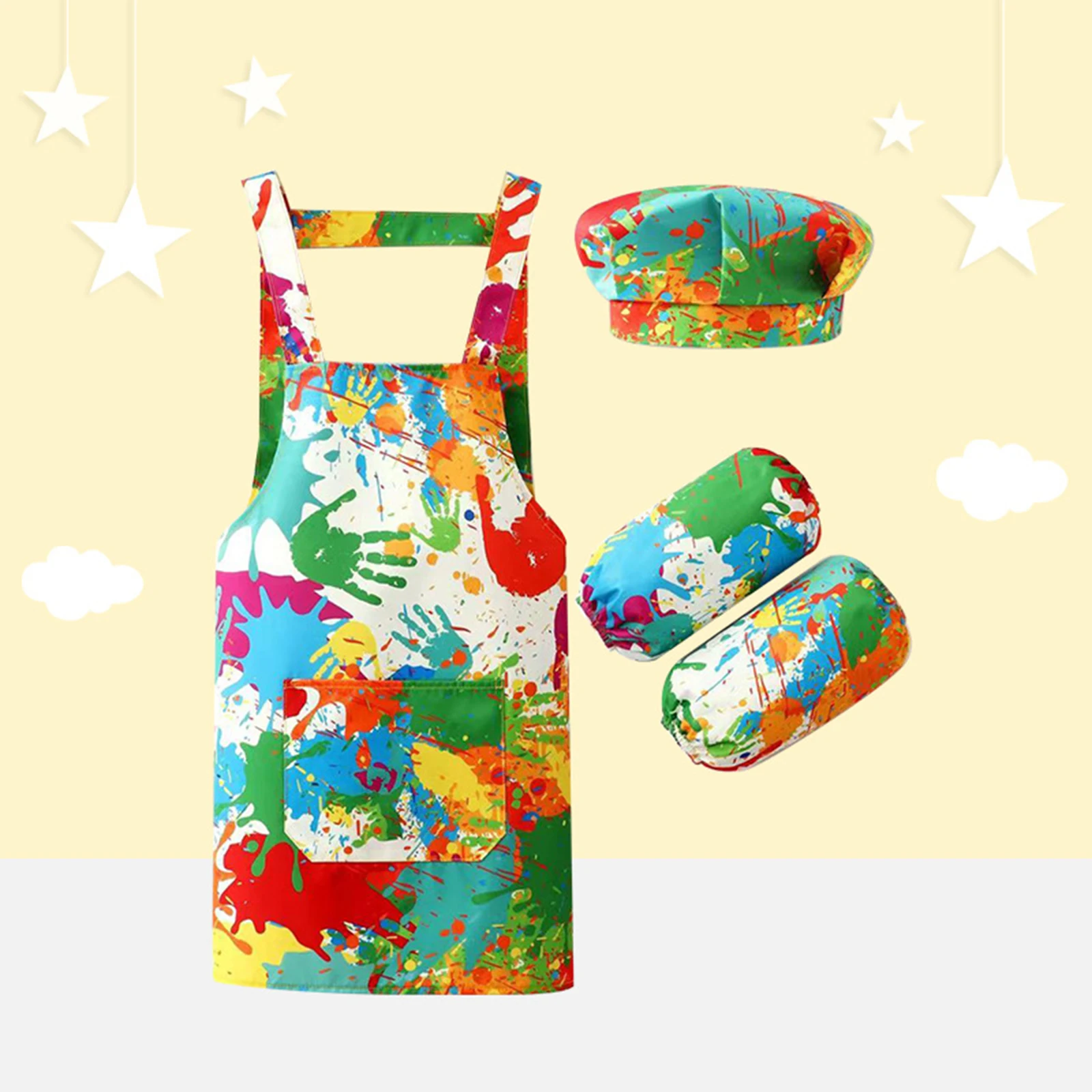 Kids Boys Girls Waterproof Apron Painter Chef Cosplay Costume Prop Cooking Baking Eating Drawing Cover Bib with Hat Arm Sleeve cosplay costume