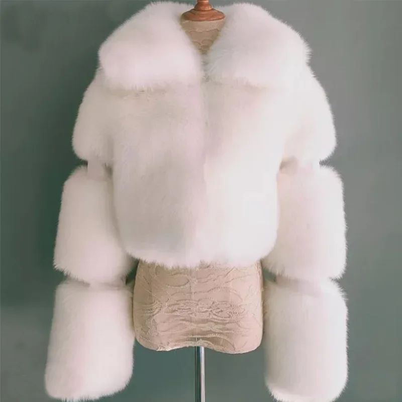 Winter New Women's Short Faux Fur Coat Flip Collar Warm Women's Fashion Artificial Fox