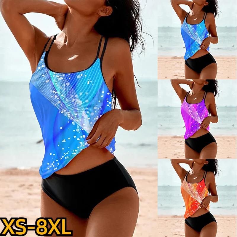 

2023 New Summer Women Sexy Two Pieces Tankini Fashion Monokini High Waist New Design Printing Beachwear Swimwear Fashion Bikini