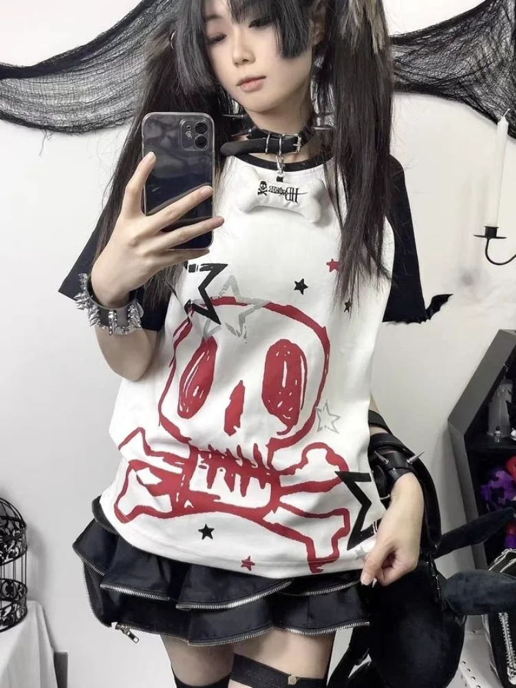 トップス skull bone punk long tops black y2k S11f35a1394244952a087ba8e28f82