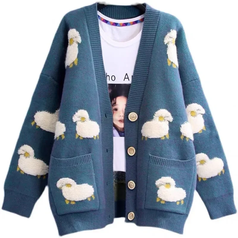 Κέντημα καρδιάς Ζακέτα Γυναικεία Μόδα V Λαιμόκοψη Χρώμα Flocking Πουλόβερ Γυναικεία Φαρδιά και καθημερινά πλεκτά ρούχα ζακέτα