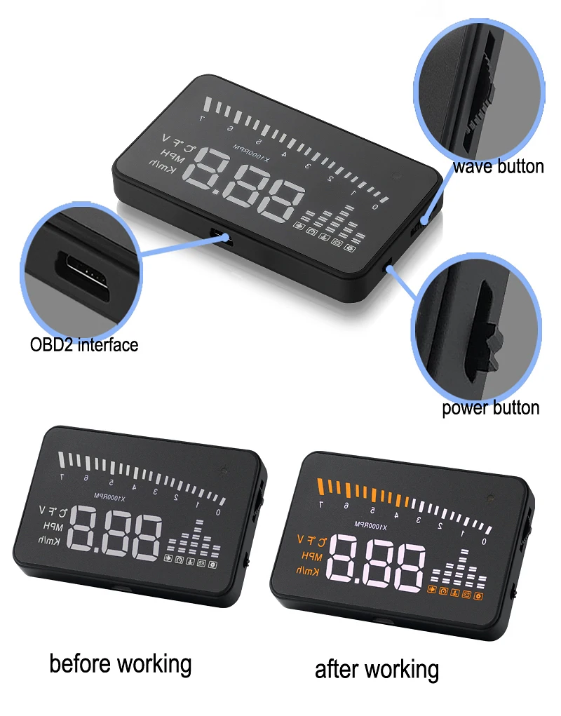 LEEPEE OBD2 II ̽   Ʈ KM/h MPH ڵ hud   ÷ X5 3  ڵ ӵ GPS ӵ