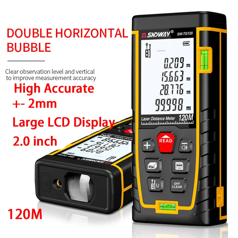 Laser Rangefinder Distance Meter Laser Tape Measure SNDWAY Laser Rangefinder High Accurate Roulette Laser Distance Meter Measuring 40M 100M 120M Digital Tape Measure Range Finder