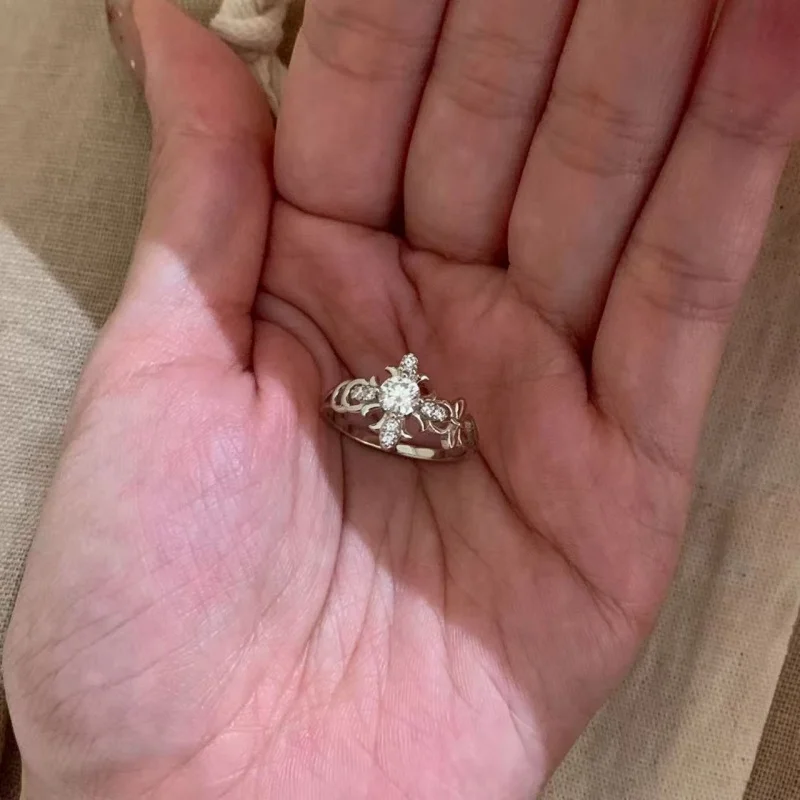 Zircon Cross Opening Rings Classic Fine Jewelry Minimalist