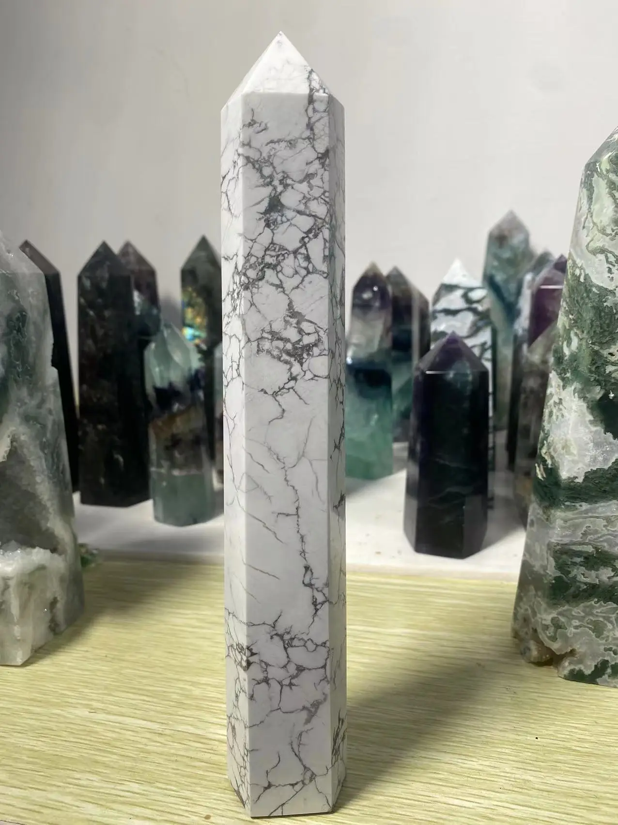 

Beautiful Natural White Turquoise Tower Healing Energy Spirit Crystal Wand Quartz Home Decoration Office Accessories