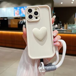3D Love Heart Matte Soft Lanyard Rope Phone Case Cover - Xiaomi 13 (White)