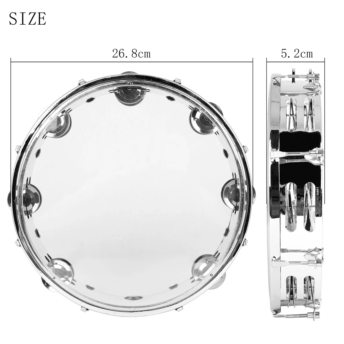 10 Inch Transparent Tambourine Double Row Jingles Bell Self-Tuning Tone Hand Drum Orff Percussion Instrument Kids Music Gift