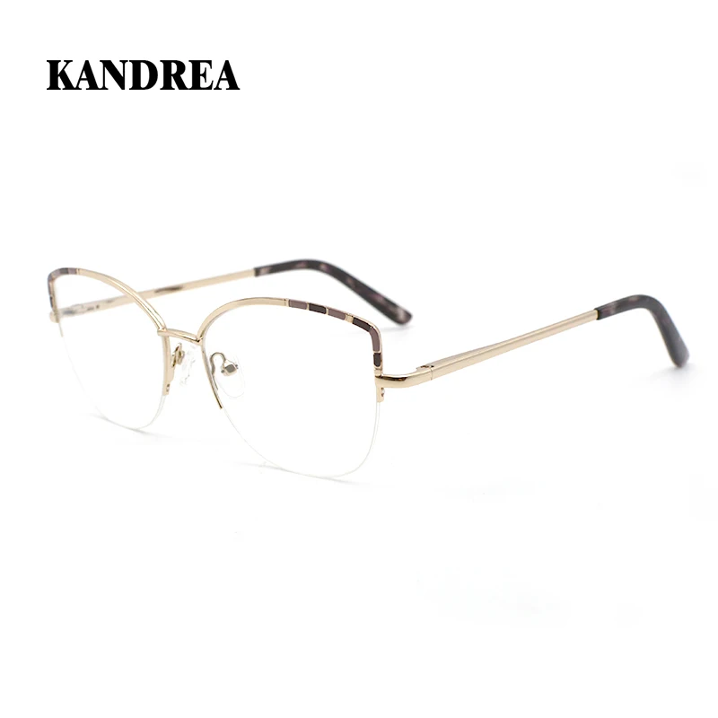 

KANDREA металлические оправа для очков в стиле кошачьи глаза для женщин Прозрачные красивые модные прозрачные очки для близорукости по рецепту FL1116