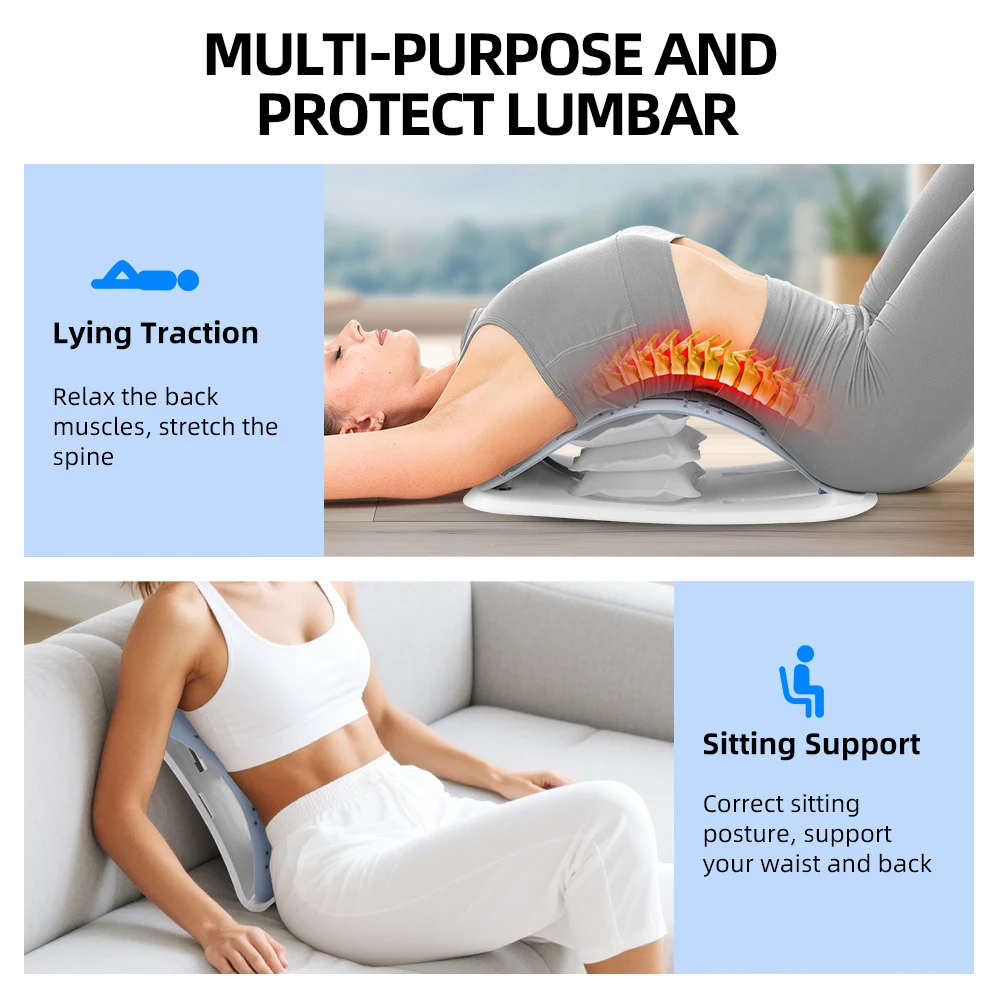 Inflatable Lumbar Stretcher Device with Air Pump Adjustable Waist Massager Traction Spine Correction Board Waist Back Relax Tool