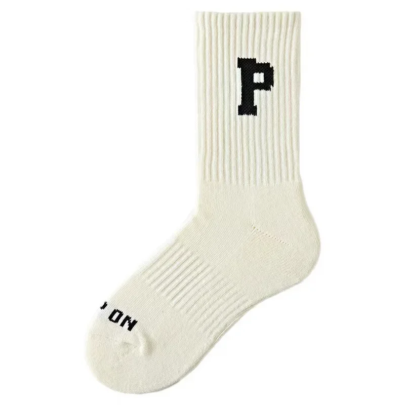 High-Waisted Versatile Sport Socks INS Trendy White Off-White P-Shaft Long Tube Korean Style Warm Stockings For Baseball