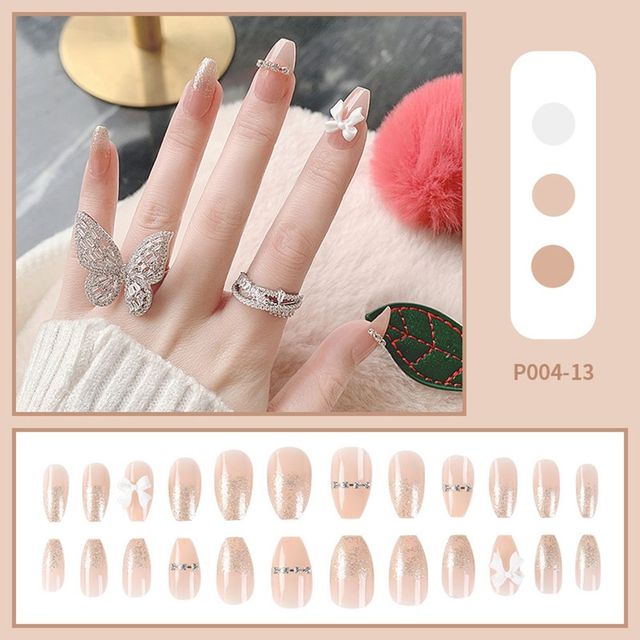 Detachable Long Coffin False Nails with Heart Clouds Designs Wearable Ballerina Fake Nail Full Nail Tips Press On Nails