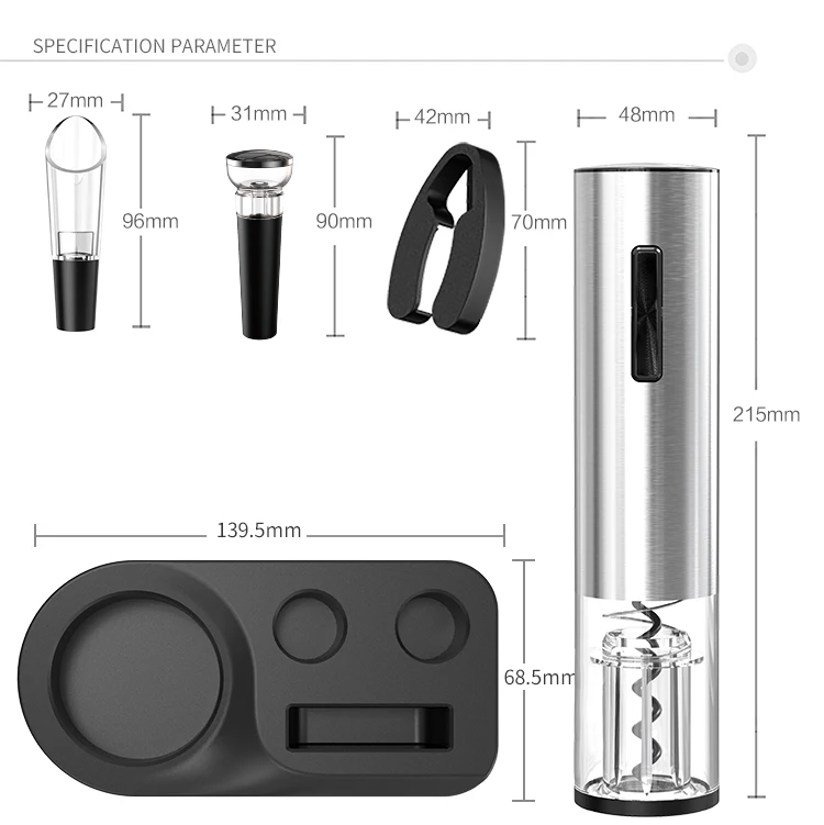 Electric Wine Opener One Touch Automatic Bottle Corkscrew with 2-in-1 Aerator Pourer, Foil Cutter,Vacuum Preservation Stoppers