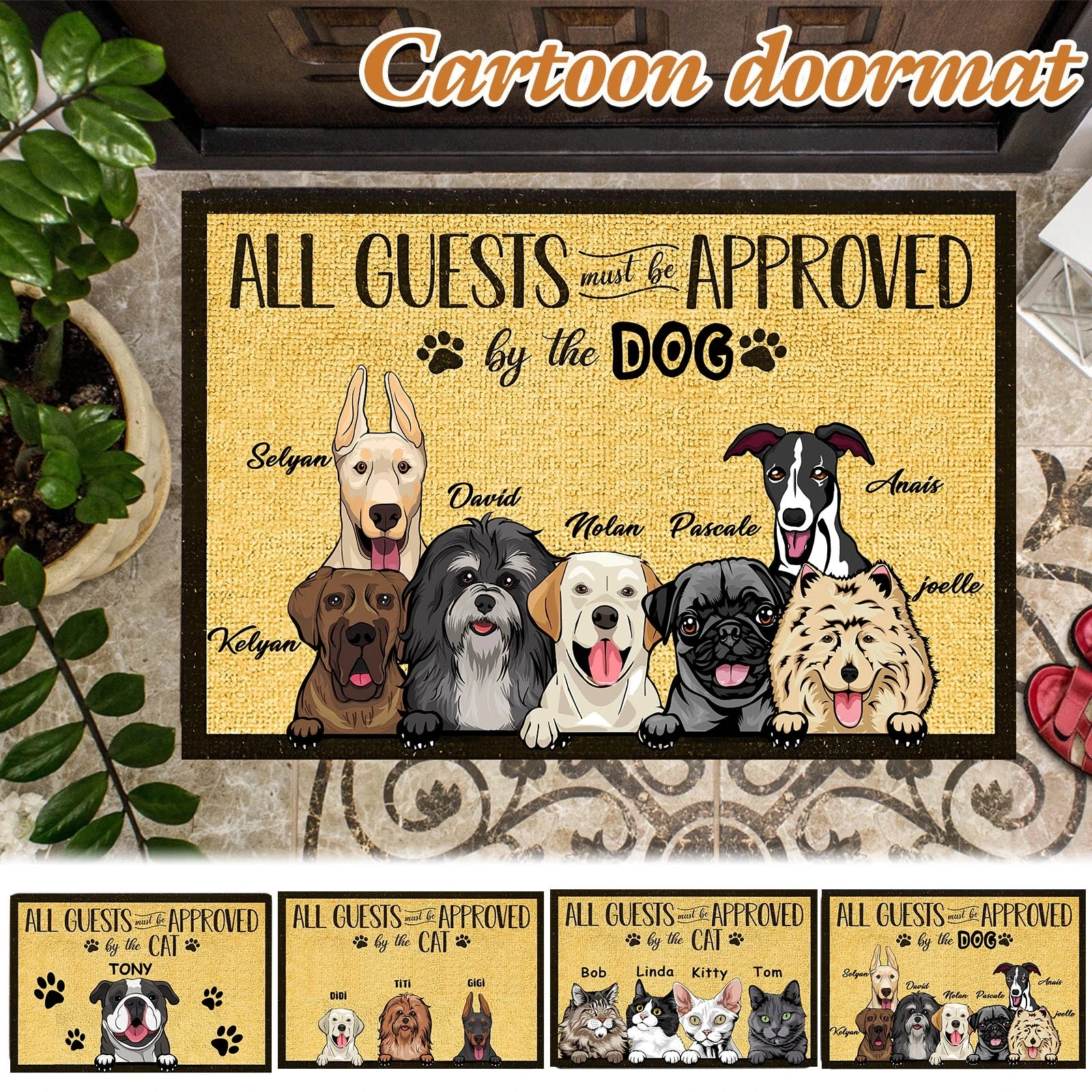 

All Guests Proved by Dog/Cat Custom Name Doormat Rug Personalized Cartoon Pets Floor Mats Carpet Custom Gifts Decor Accessory