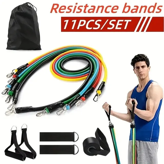 11pcs TPE Resistance Band Set Fitness Band Pull Rope Elastic Training Band With Door Anchor Handles Carry Bag Legs Ankle Straps 2