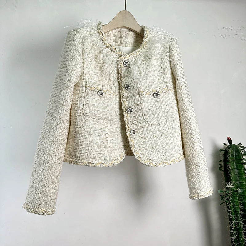 

French Women's Clothes Single Breasted Tweed Long Sleeve Elegant Tassels Jacket Luxury Vintage OL Coats Outwear Female Casaco