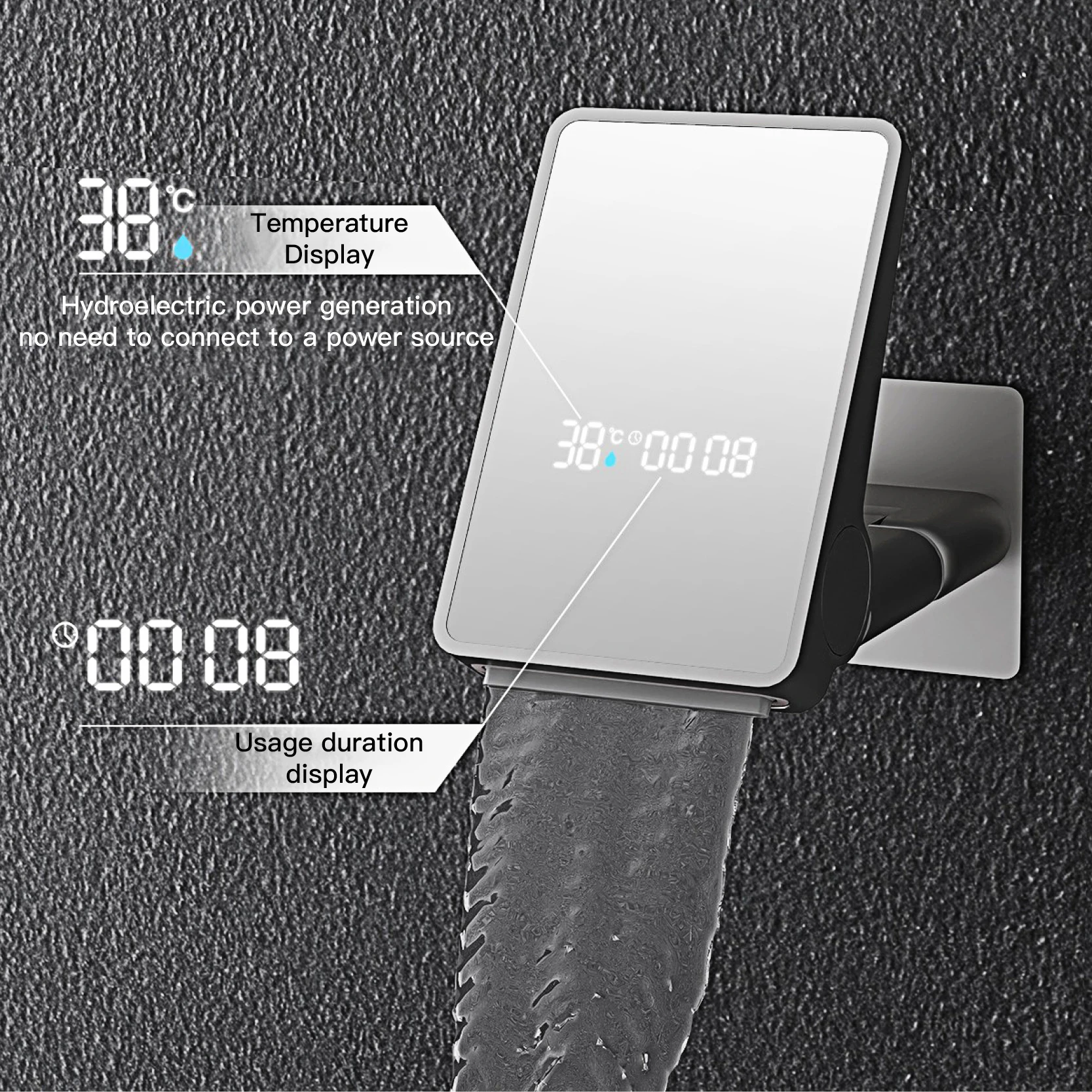 LED Digital Waterfall Basin Faucet 3