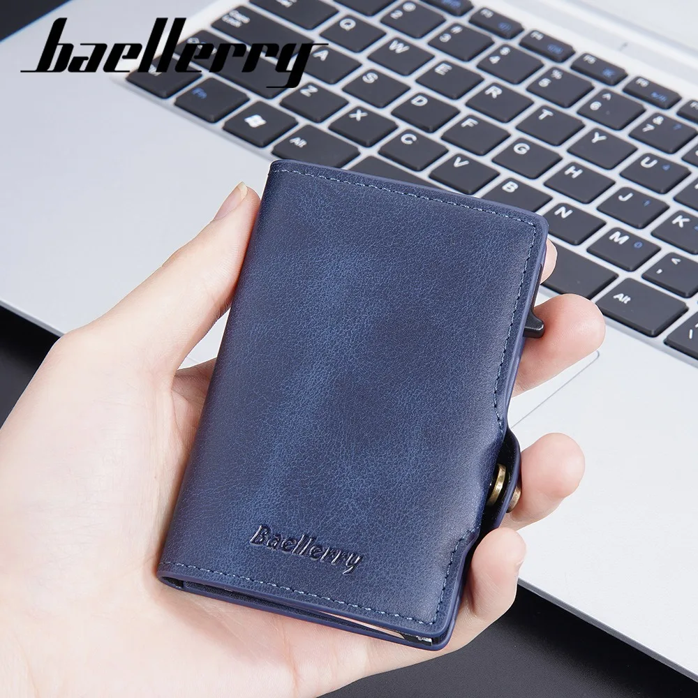 Anti-Scan Slide Eject Credit Card Case - Short RFID Blocking Wallet with Leather Accent
