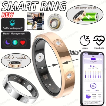 2025 Smart Ring Donna Uomo Super stretto 6,3 mm Frequenza cardiaca Salute Misuratore di stress Monitor IP68 Anelli sportivi di moda impermeabili