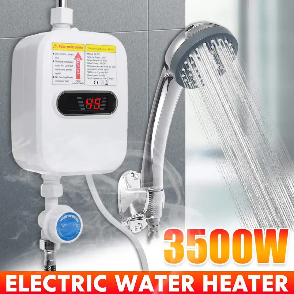 Instant Water Heater Shower 3500w 110v 220v 3s Heating Bathroom Kitchen  Tankless Electric Water Heater Temperature Display - Electric Water Heaters  - AliExpress