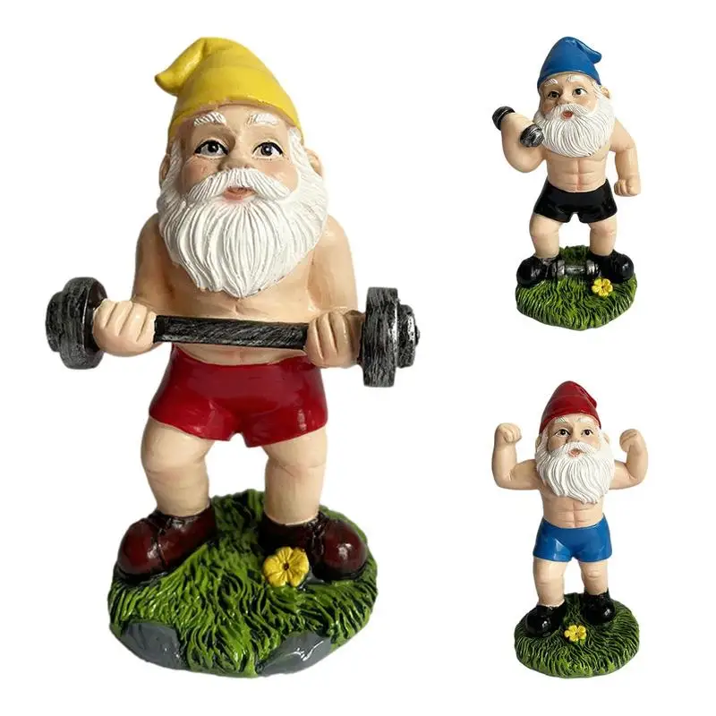 

Dumbbell Weightlifting Gnome Sculpture Garden Dwarf Statue Cute Resin Garden Gnome doll Statue Decoration Props For Desk Outdoor