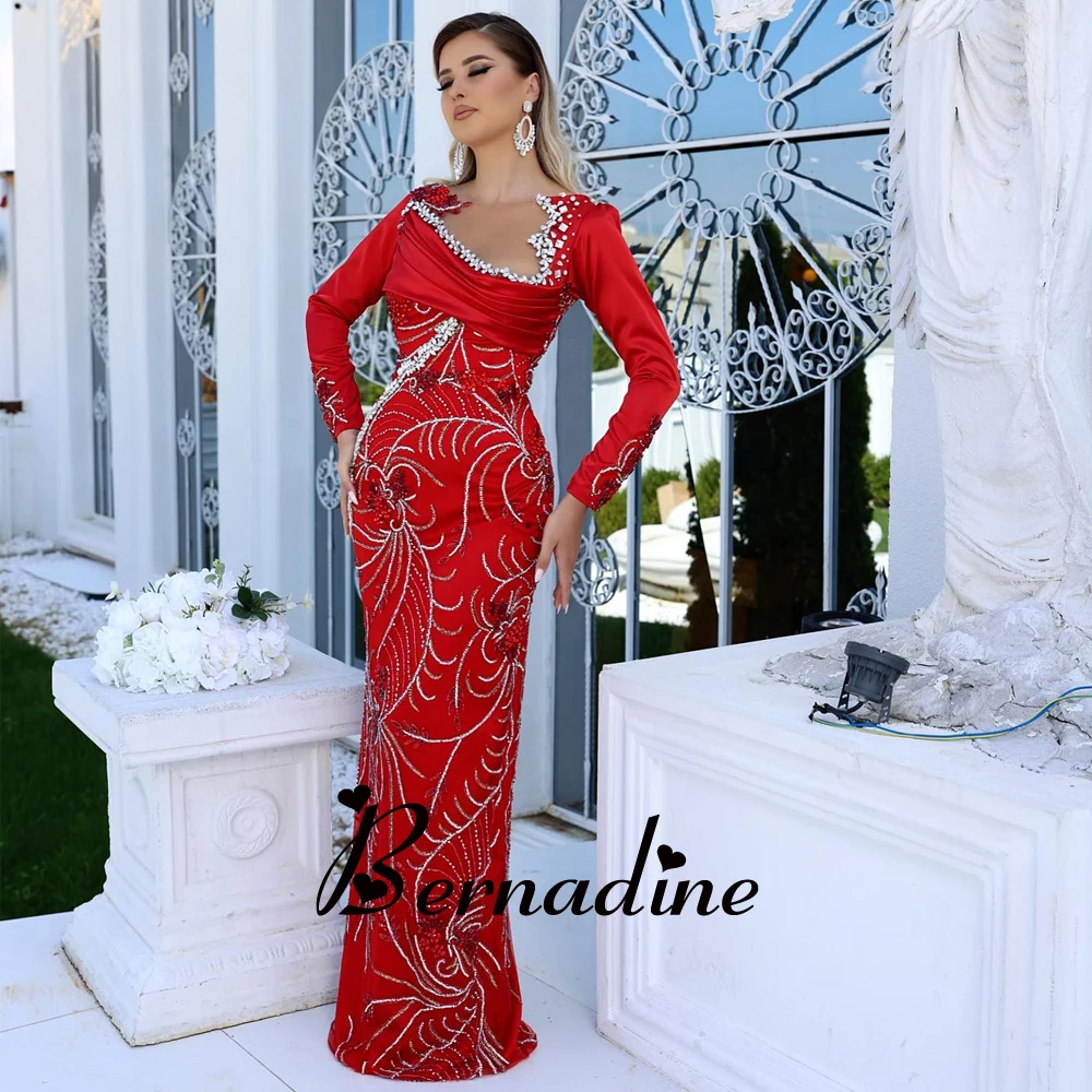 

Роскошные платья знаменитостей Bernadine с длинными рукавами, вечернее платье с драгоценным вырезом, женское платье для выпускного вечера