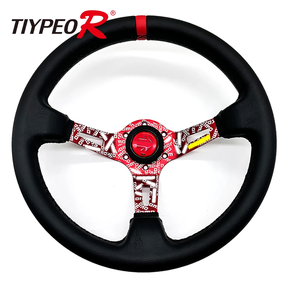 

JDM Style 340mm Diameter Microfiber Leather Car Steering Wheel Red Deep Dish Racing Drift Steering Wheel Volante