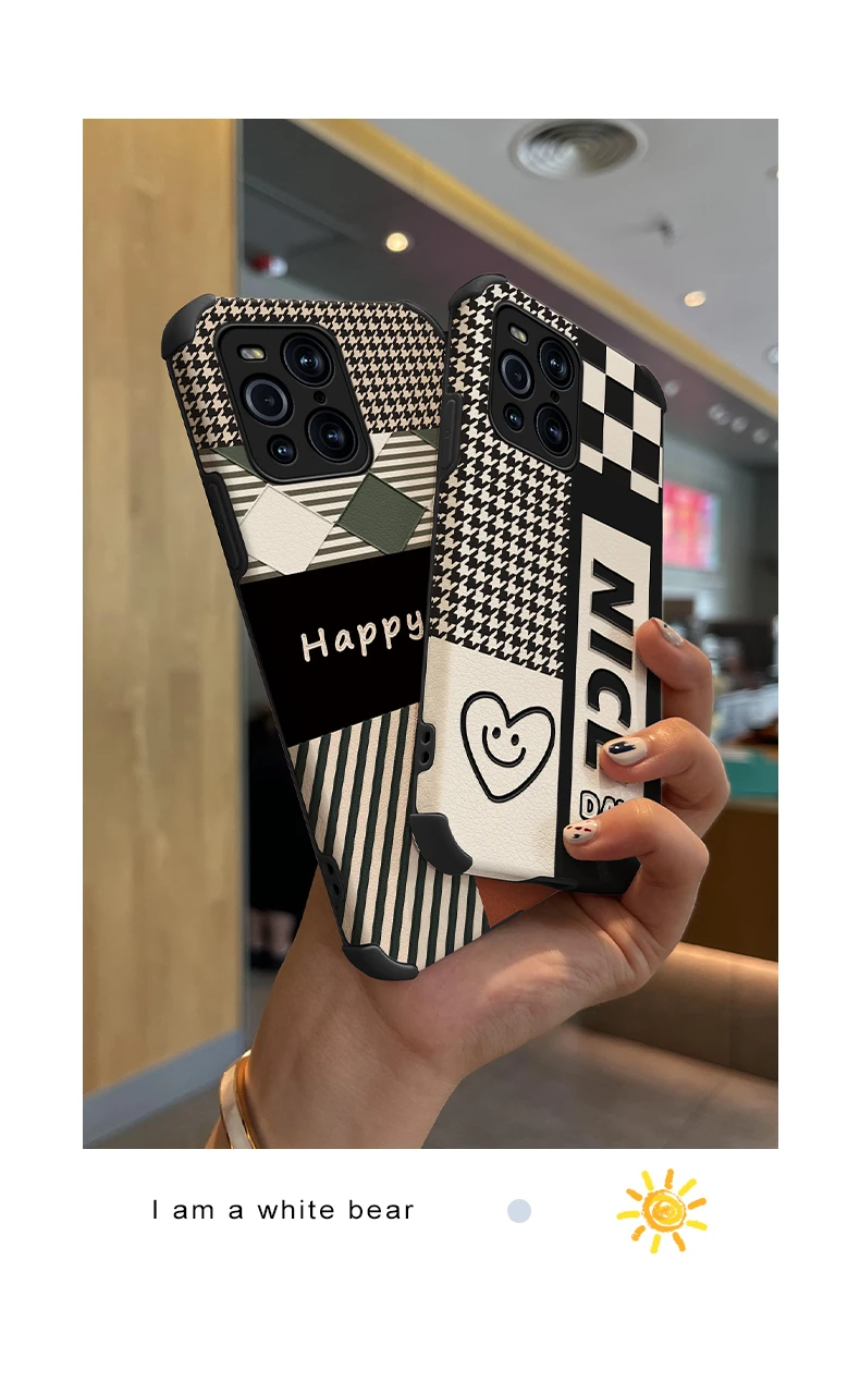 ASINA Imitation Lambskin Case For OPPO Find X5 X3 X2 Pro A73 A92 A53 Cute Cartoon Geometric Cover For Reno 7 6 5 4 3 2 Pro oppo phone cover