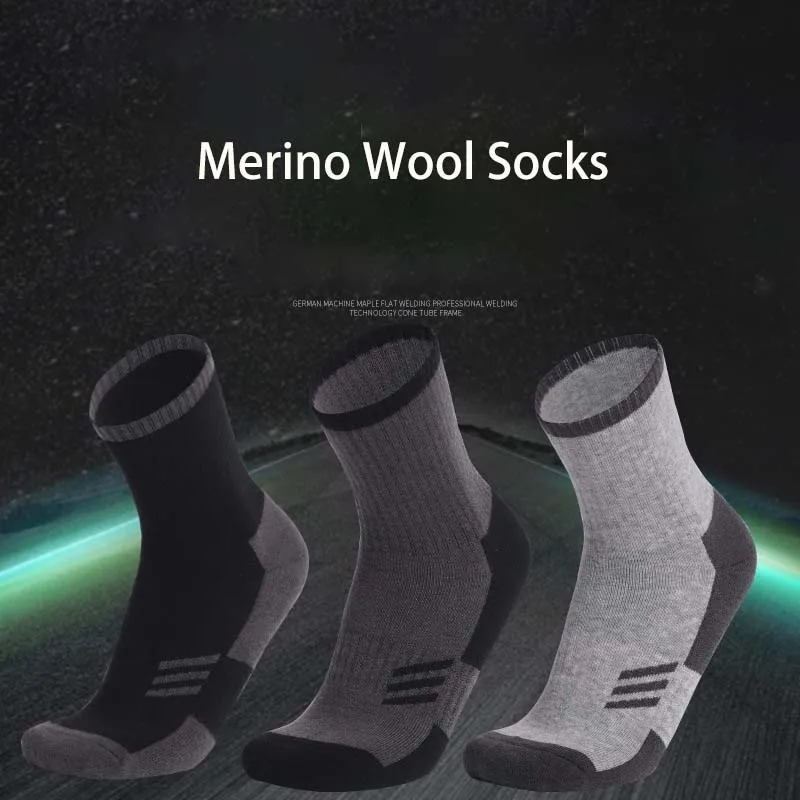 

3 Pairs Merino Wool Socks Hiking Running Cushioned Crew Boot Socks Thermal Warm Socks For Women Men Euro Size