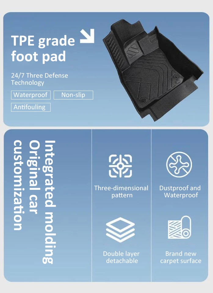 VEHICLAB All Weather TPE Rubber Car Mats For Toyota Hilux Automatic 2016+ - 3D/5D Moulded, Black, Anti-Slip, Easy Clean