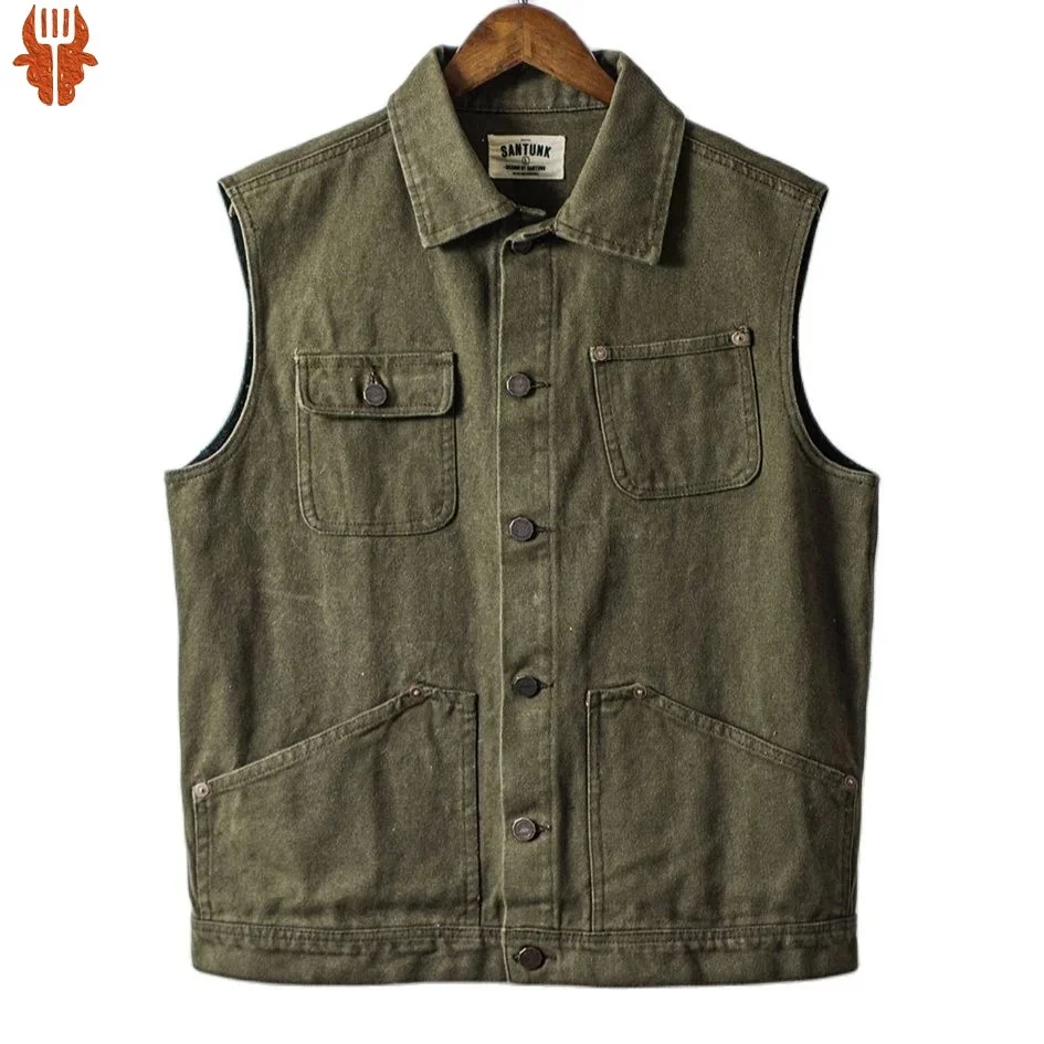 

Men's Vest Beaded Canvas Multi-pockets Safari Waistcoat Motocycle Casual Menswear