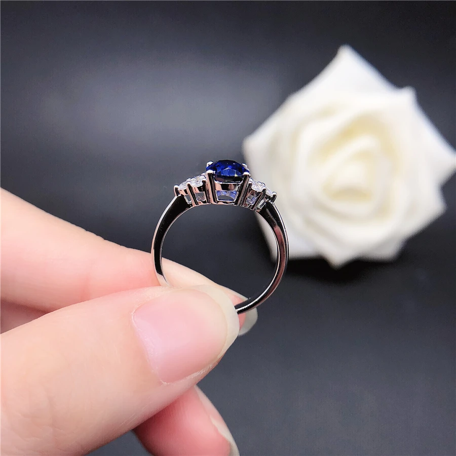 Solid 18K White Gold Rings Lady 1.5CT Oval Shape Sapphire Diamond Wedding Rings For Women Beautiful Birthday Jewelry 2