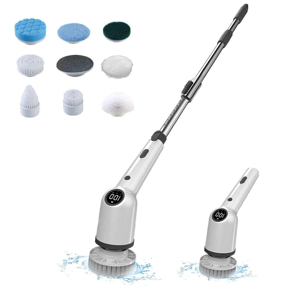 

Cordless Electric Spin Scrubber 360 Degrees 3 Speeds Power Cleaning Brush Scrubber with 8 Replaceable Brush Heads for Bathroom
