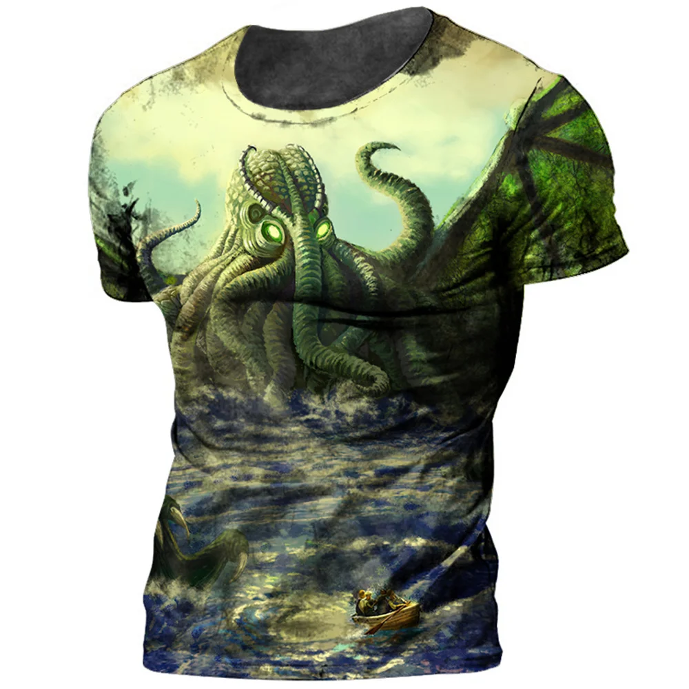 

Vintage 3d Cthulhu T Shirt Men Printed Monster Crew Neck Cthulhu Myth Short Sleeve Kthulhut Oversized Tops Tee Shirt Man Clothes