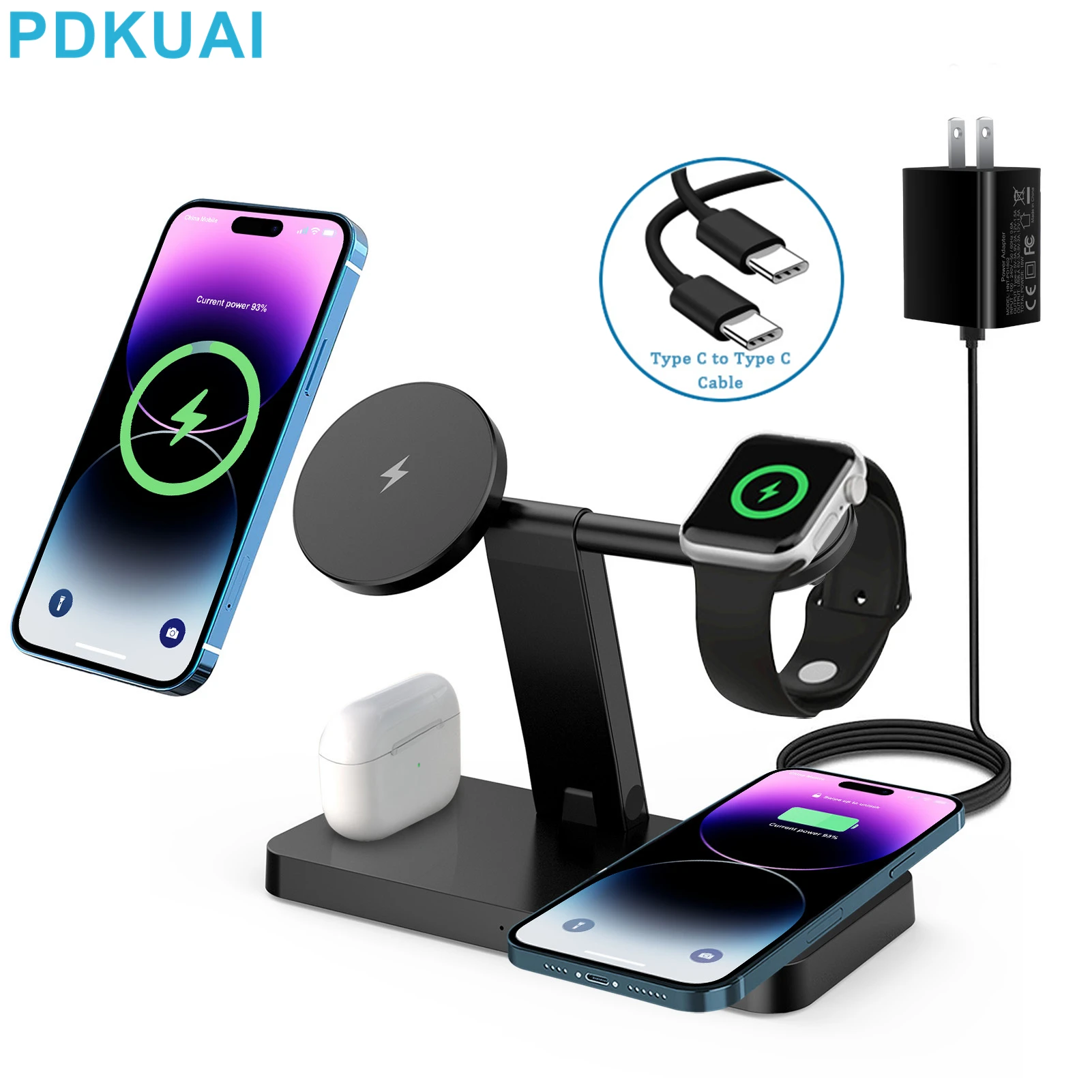 

4 in 1 Foldable Magnetic Wireless Charger for iPhone 14 13 11 12 Pro Max 15W Fast Charging Stand For Apple Watch 8 AirPods 3