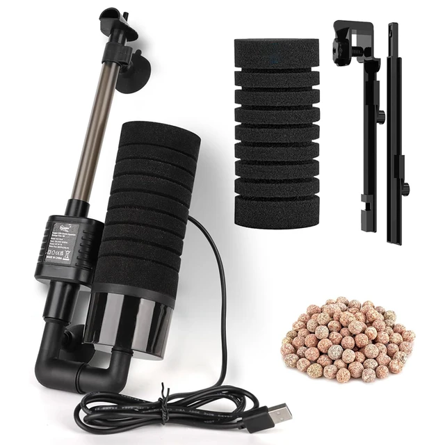 USB Small Aquarium Filter, Single Sponge Filter, with Suction Cup or Adjustable Hanging Clip, Dual Purpose Fish Bowl Tank Filter 1