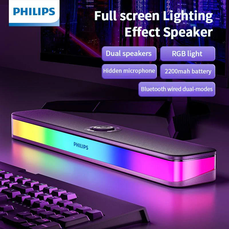 필립스 SPA6109 풀 스크린 라이트 RGB 스피커 입체 사운드 효과 2200mah 배터리 유선 블루투스 연결 게임용 사운드바