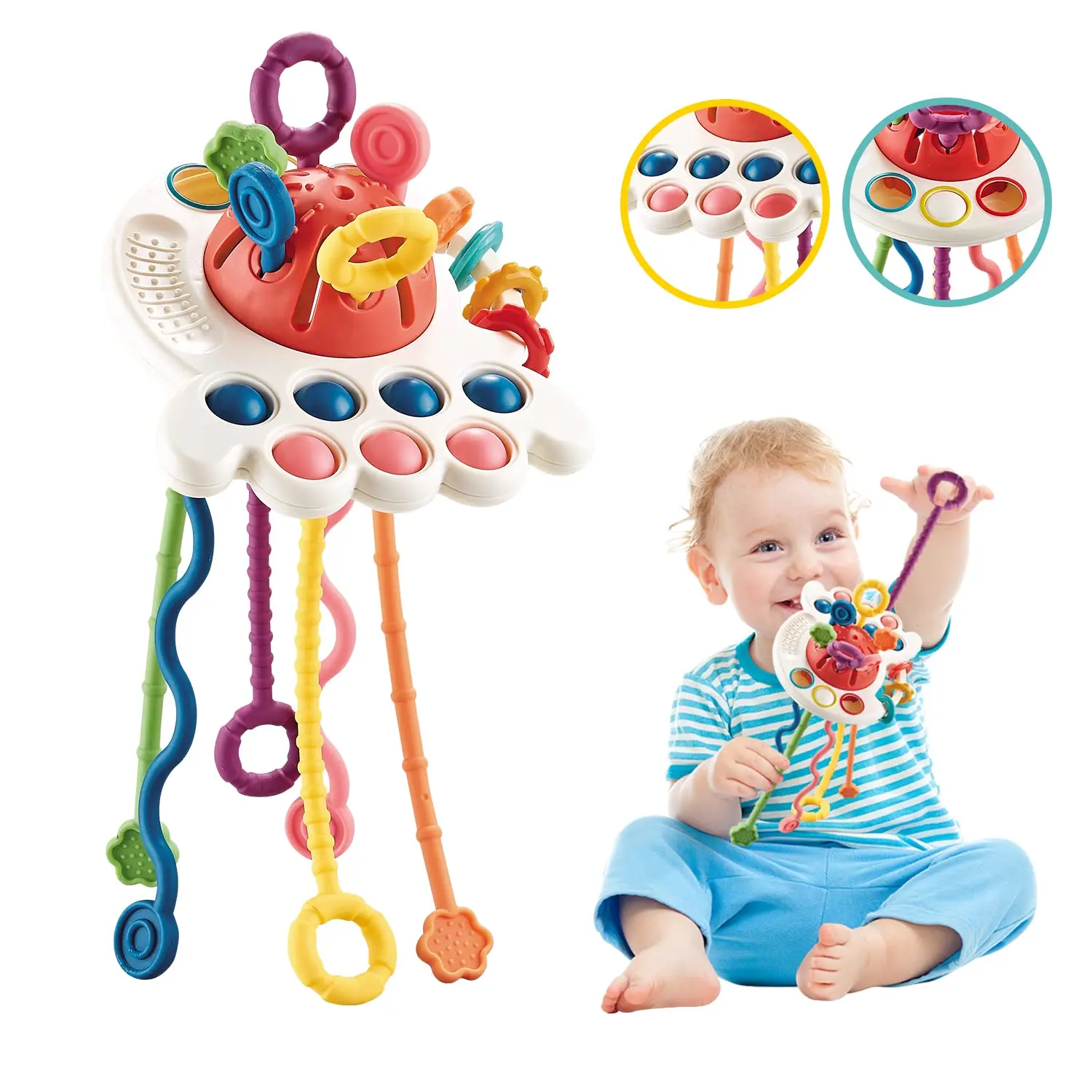 

5 IN 1 Silicone Pull String Toys Baby Activity Motor Skills Development Educational Toy Montessori Sensory Toys for Babies