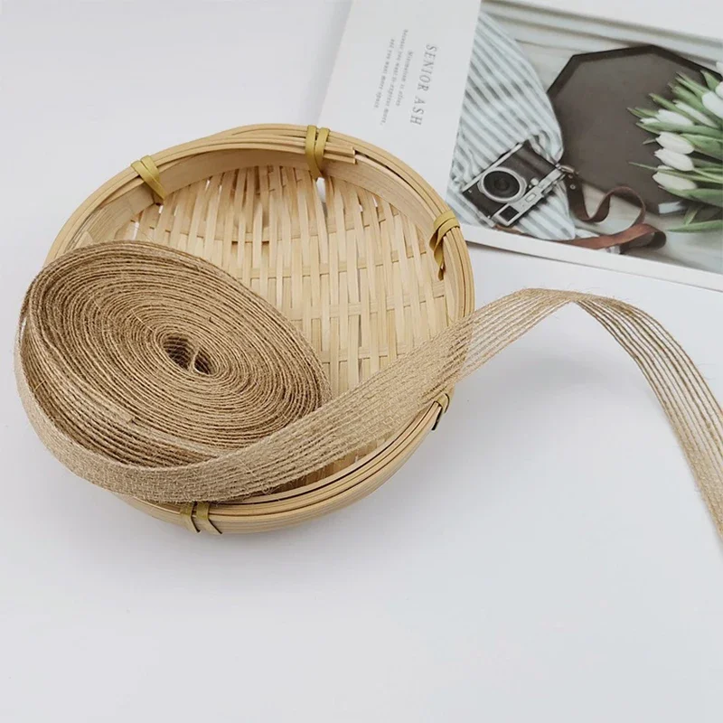 10M 15-50mm Gift Ribbon Natural Jute Ribbon for Bows Christmas Roll DIY Vintage Wedding Apparel Sewing Supplies Ribbons